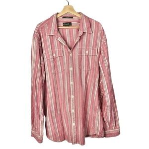 Eddie Bauer Red & White Stripe Classic Fit Long Sleeve Button Down XLT